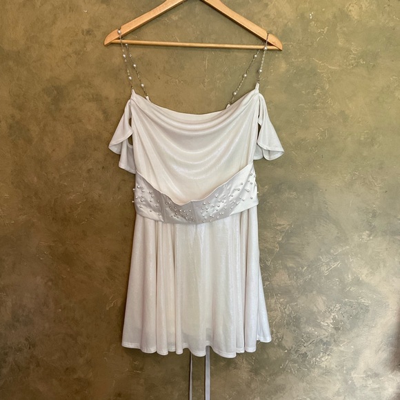 Sugar Thrillz Timeless Love Pearl Corset Chain Strap Iridescent Mini Dress - Picture 2 of 8